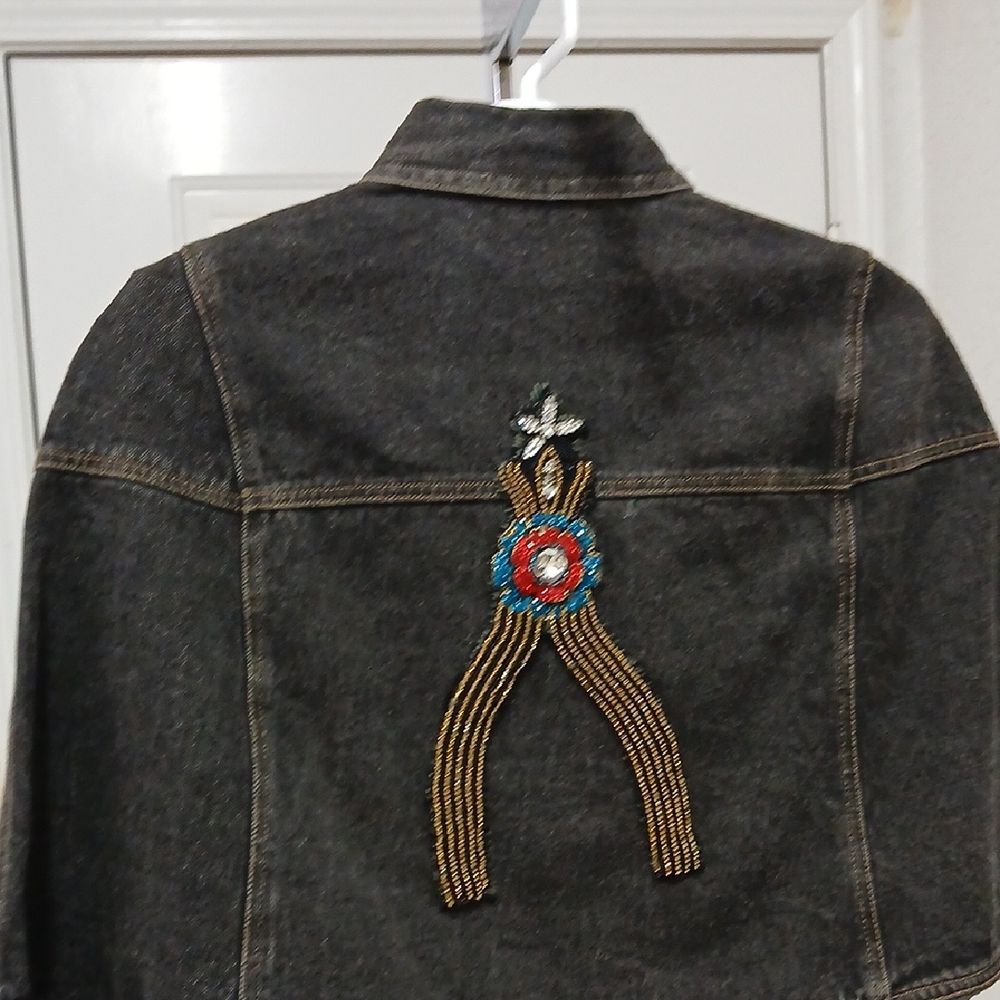 Embroidered Denim Jacket with Beaded Design